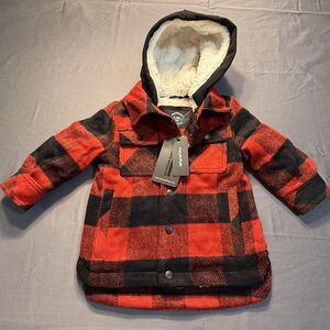 NWT Urban Republic Toddler Boys 2T Red Black Plaid Sherpa Lined Hooded Coat